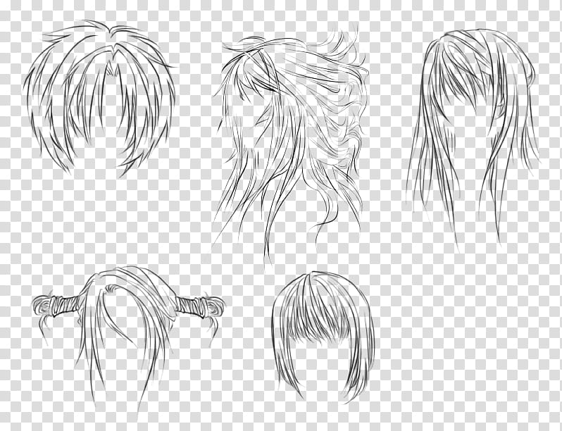 Anime hair brushes, anime hair sketches transparent background PNG clipart