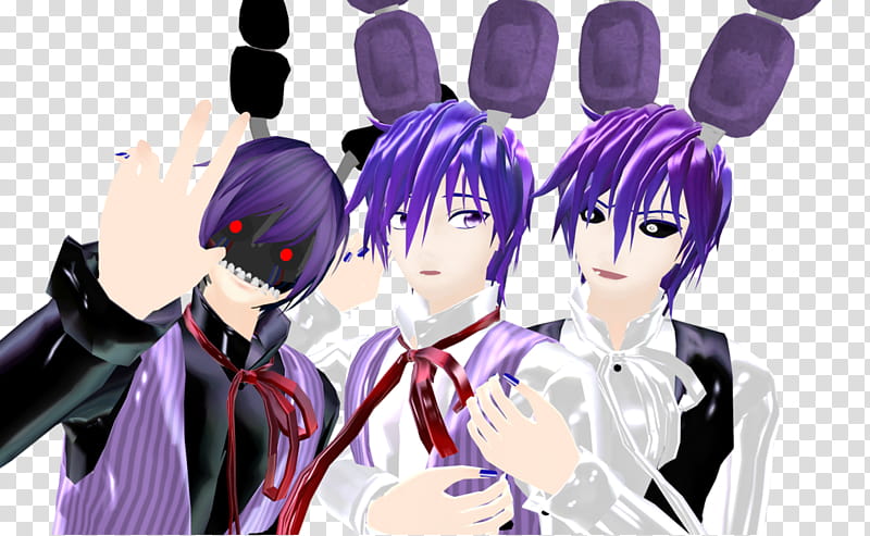 [] Bonnie + subs gift!, three purple-haired male anime illustrations transparent background PNG clipart