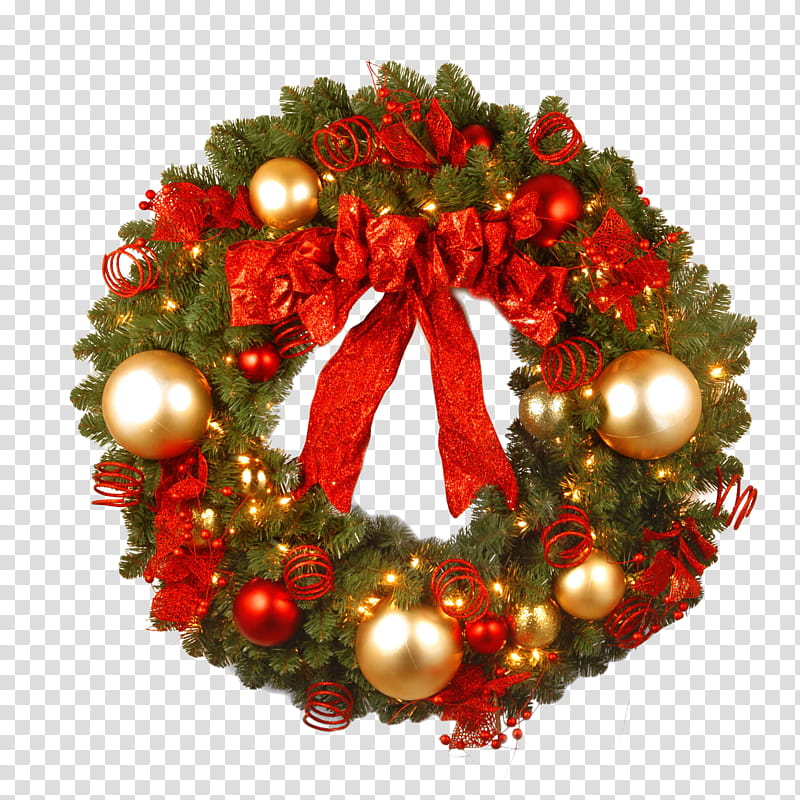 Christmas , green and red Christmas wreath transparent background PNG clipart