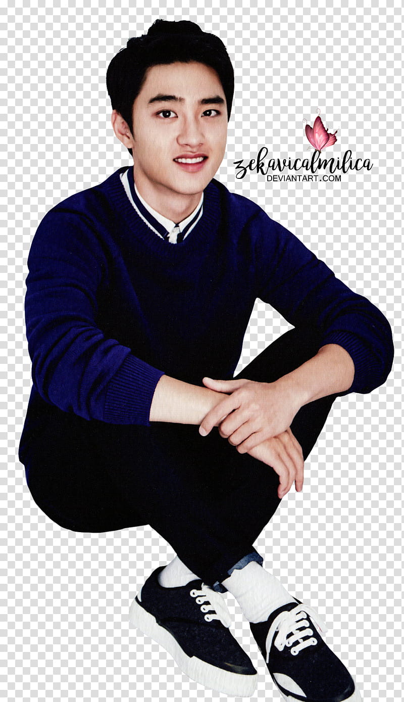 EXO D O  Season Greetings, man wearing blue and white sweater transparent background PNG clipart