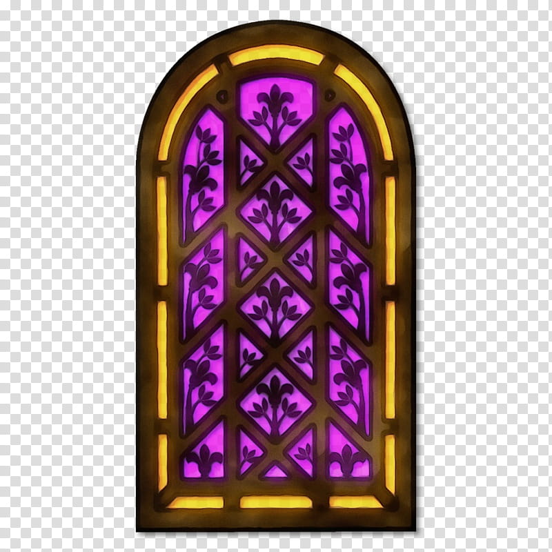 stained glass glass purple arch window, Watercolor, Paint, Wet Ink, Architecture, Door, Rectangle transparent background PNG clipart