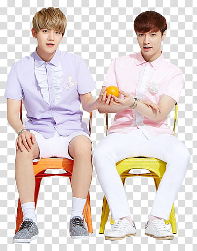 EXO PART TWO  S, two men sitting on chair transparent background PNG clipart