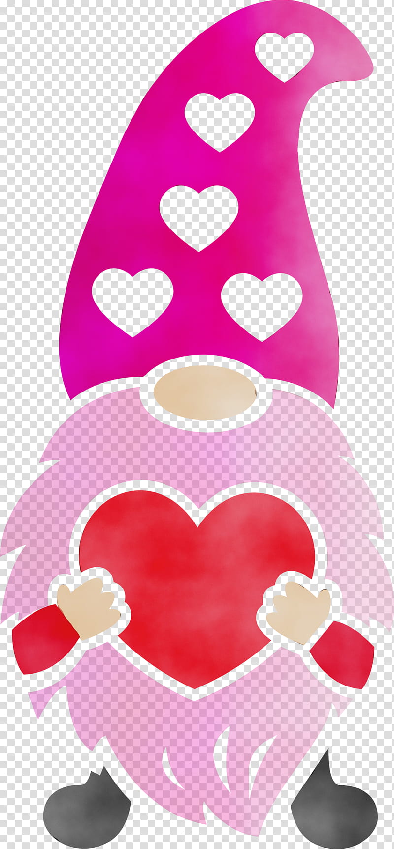 pink heart red cartoon nose, Gnome, Loving, Red Heart, Watercolor, Paint, Wet Ink, Magenta transparent background PNG clipart