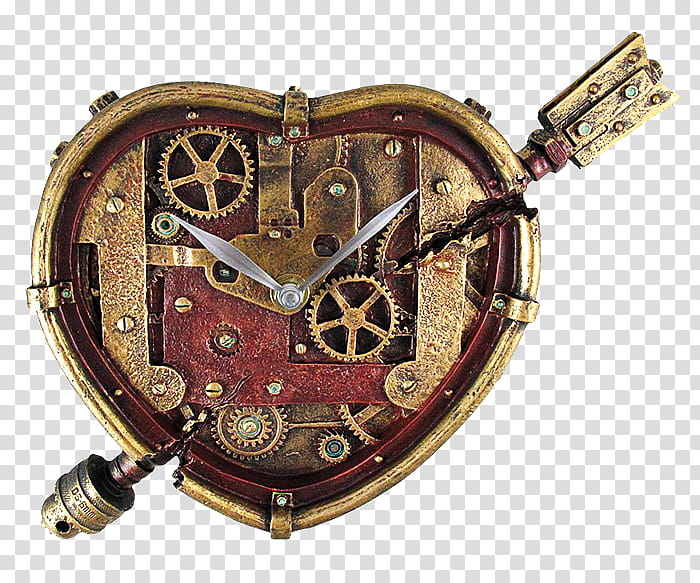 Steampunk Clocks  s, brown heart analog wall clock transparent background PNG clipart