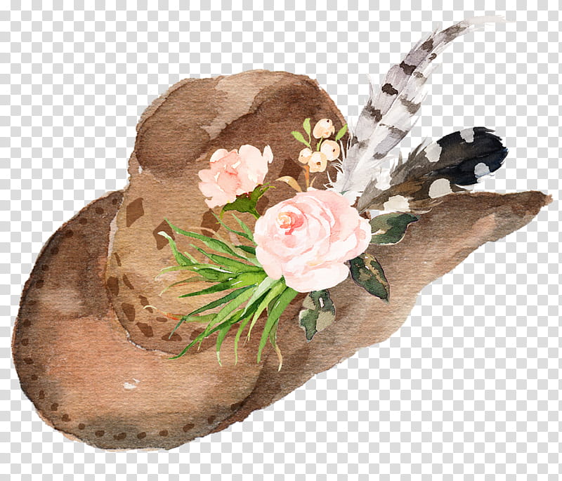 Watercolor Pink Flowers, Cowboy Boot, Cowboy Hat, Watercolor Painting, Cap, Cowboy Hat Hat, Western Wear, Drawing transparent background PNG clipart