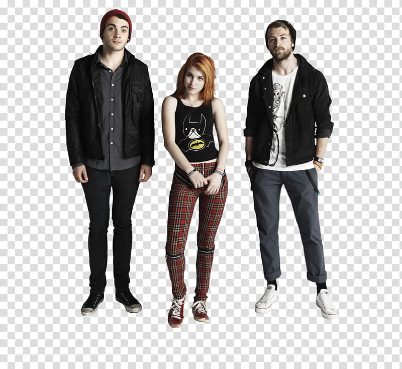 Paramore, two men and woman standing beside each other transparent background PNG clipart