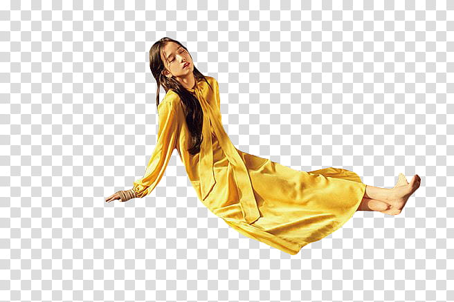 JISOO BLACKPINK INSTYLE, women's yellow long-sleeved dress transparent background PNG clipart