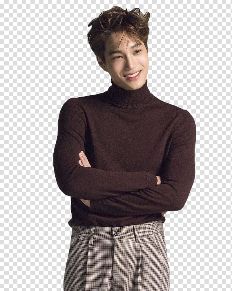 KAI EXO, man in brown turtle-neck shirt transparent background PNG clipart