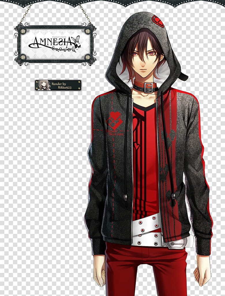 AMNESIA, Shin Render, gray and red zip-up hoodie anime illustration transparent background PNG clipart