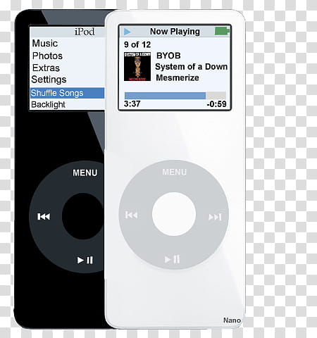 ipod nano, two white and black iPod Nano transparent background PNG clipart