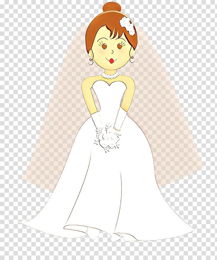 Wedding dress, Cartoon, Gown, Bride, Bridal Clothing, Fictional Character transparent background PNG clipart