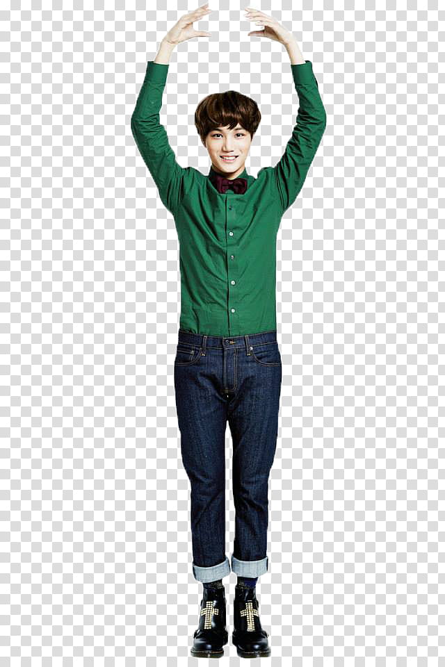 EXO Miracle of December Ver, man wearing green dress shirt raising hands transparent background PNG clipart