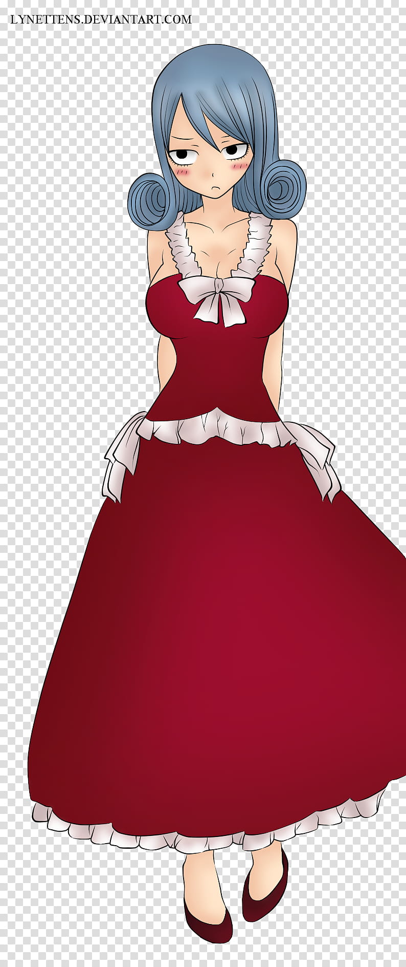 Juvia with Mirajane clothes FT Omake, blue-haired female anime character wearing red and white dress transparent background PNG clipart