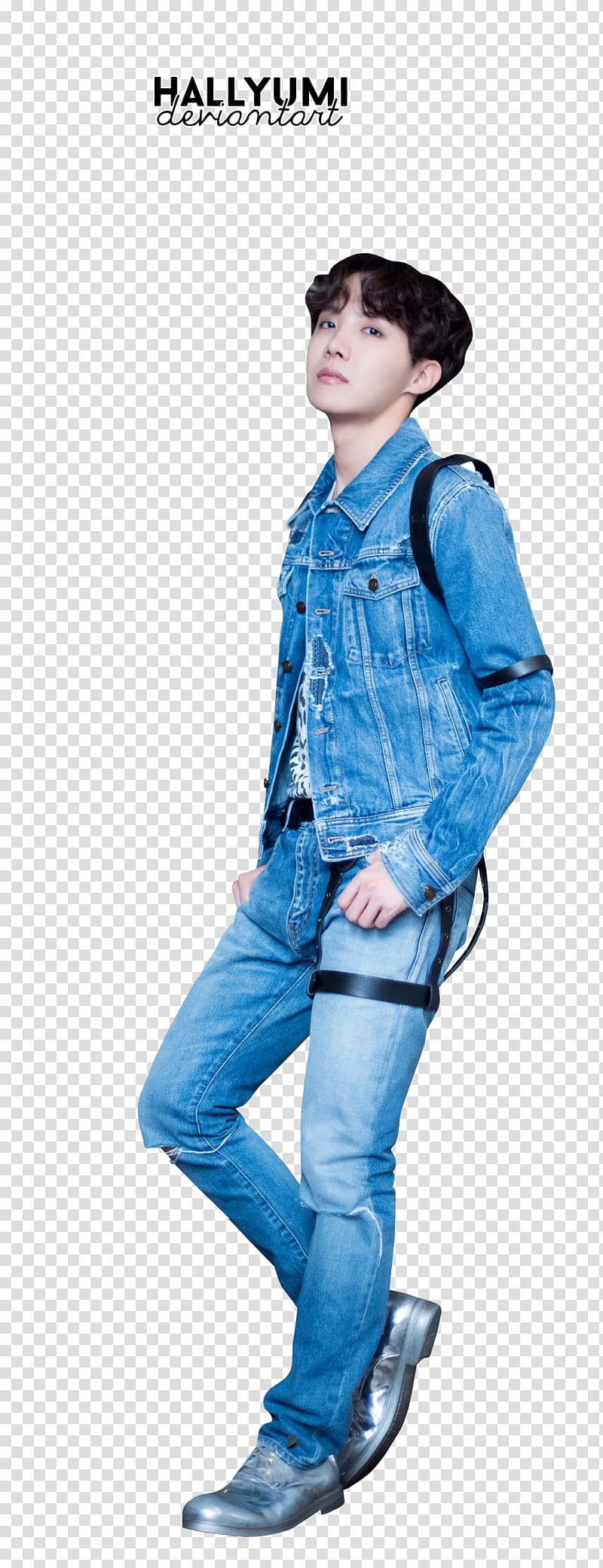 J Hope BBMAs , man in blue denim overalls posing as a model transparent background PNG clipart