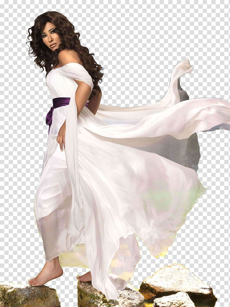 , woman in white off-shoulder dress standing on rocks transparent background PNG clipart