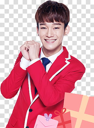 EXO KFC CHINA, man in red and white notched lapel suit jacket transparent background PNG clipart