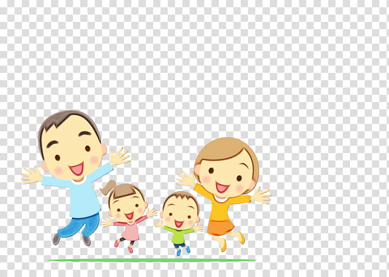 cartoon people child sharing fun, Family Day, Happy, Mother, Father, Watercolor, Paint, Wet Ink transparent background PNG clipart