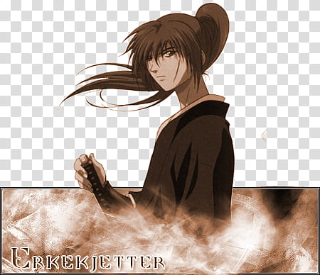 Rurouni Kenshin, male character wearing black top illustration transparent background PNG clipart