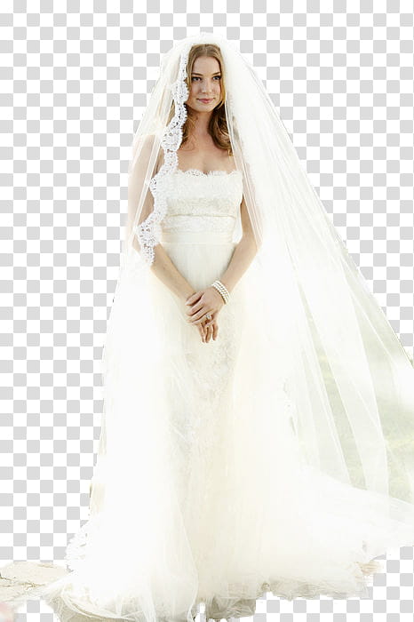 Emily Vancamp, woman in white bridal gown and viel transparent background PNG clipart