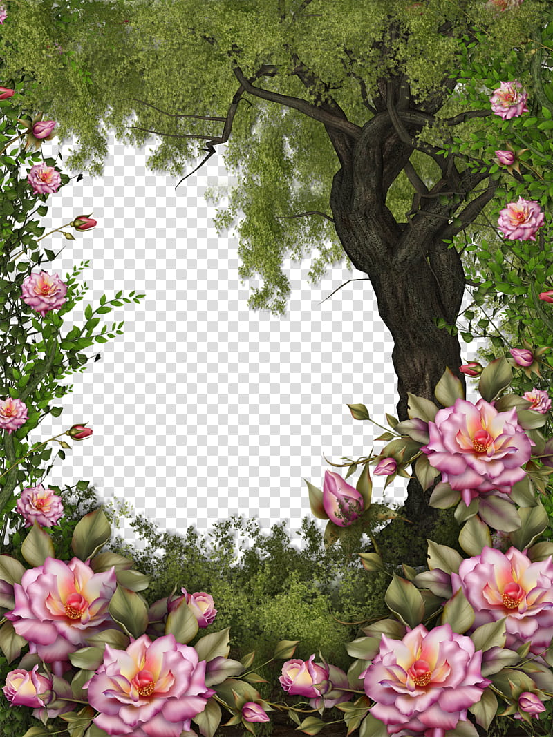 Nature BG, tree and flowers illustration transparent background PNG clipart