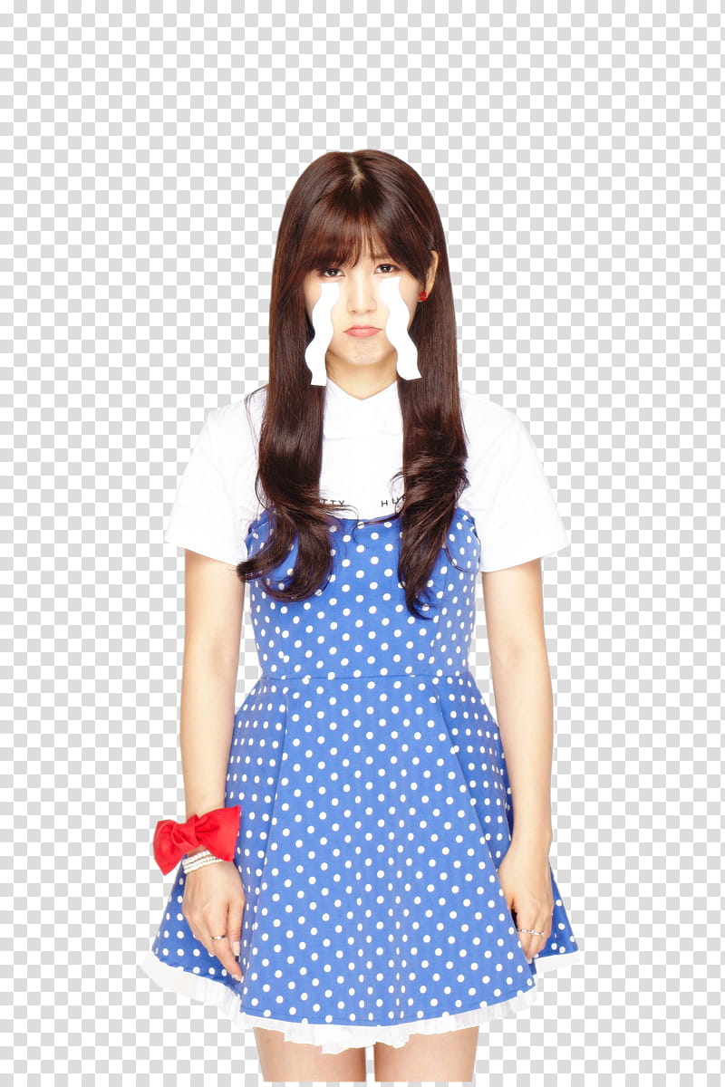 Chorong APink, pouting woman wearing blue polka-dot dress transparent background PNG clipart