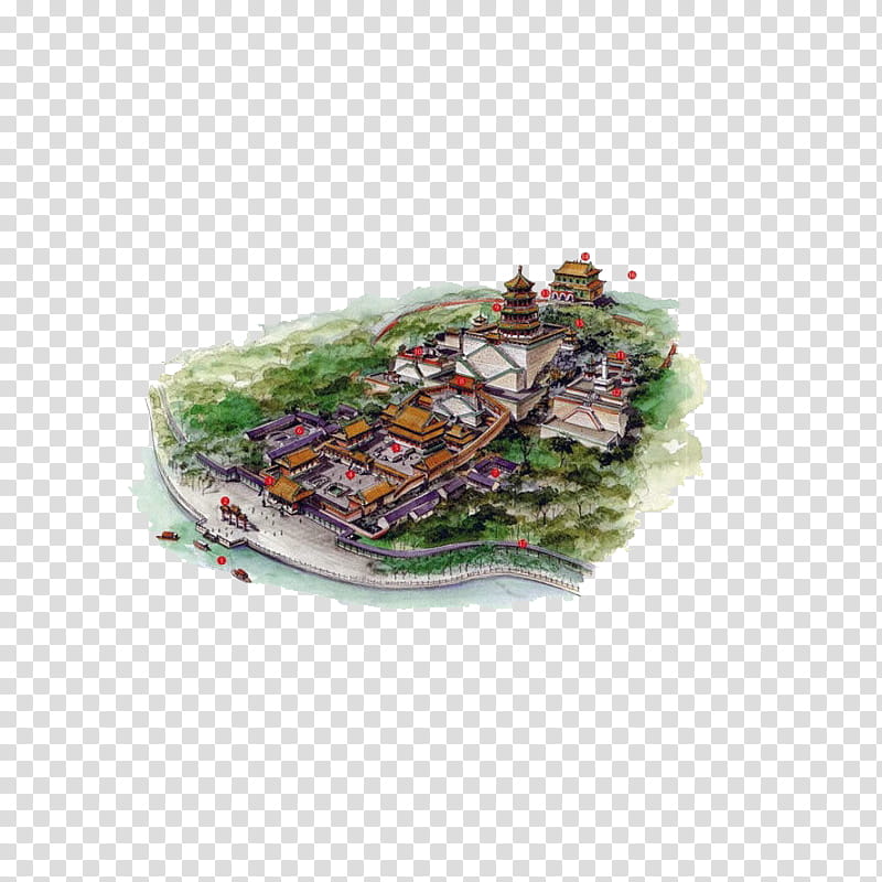 Chinese Architecture, island with buildings illustration transparent background PNG clipart