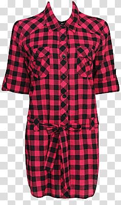Scottish Shirts, pink and black checked button-up elbow-sleeved dress transparent background PNG clipart