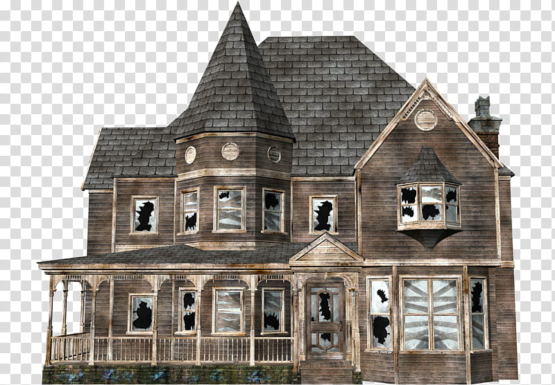 D Haunted Mansion, gray and brown wooden castle transparent background PNG clipart