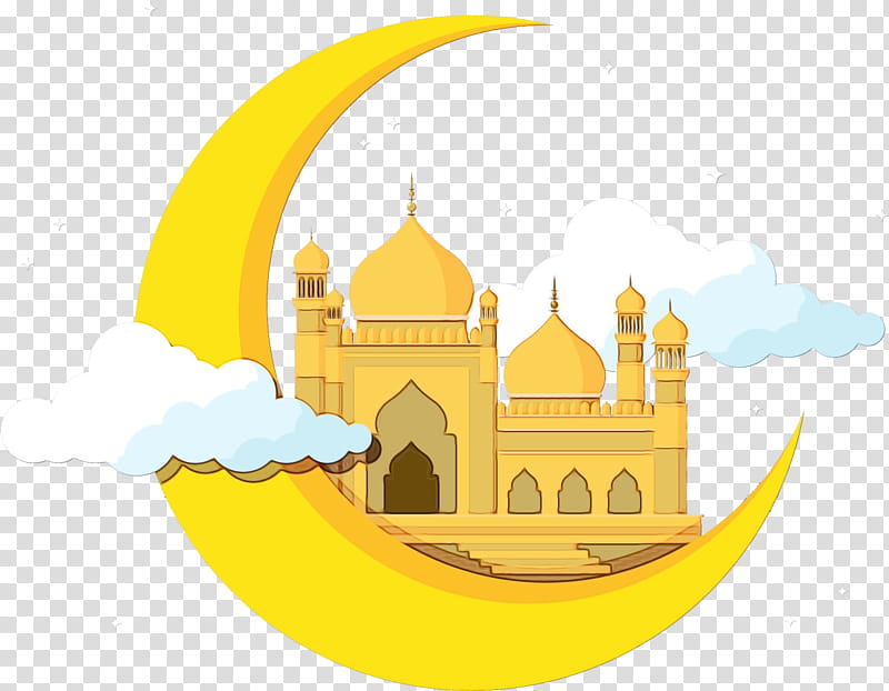 Eid Mubarak Sticker, Ramadan, 15 Ramadan, Eid Alfitr, Moon, Landmark, Yellow, Architecture transparent background PNG clipart