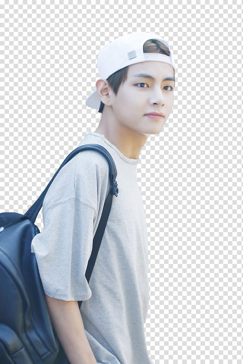 BTS Taehyung, man wearing white cap and back transparent background PNG clipart