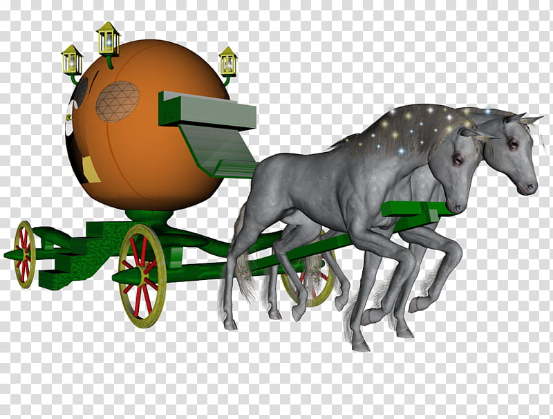 Fairy Tales Cinderella, two gray horses carrying brown container illustration transparent background PNG clipart