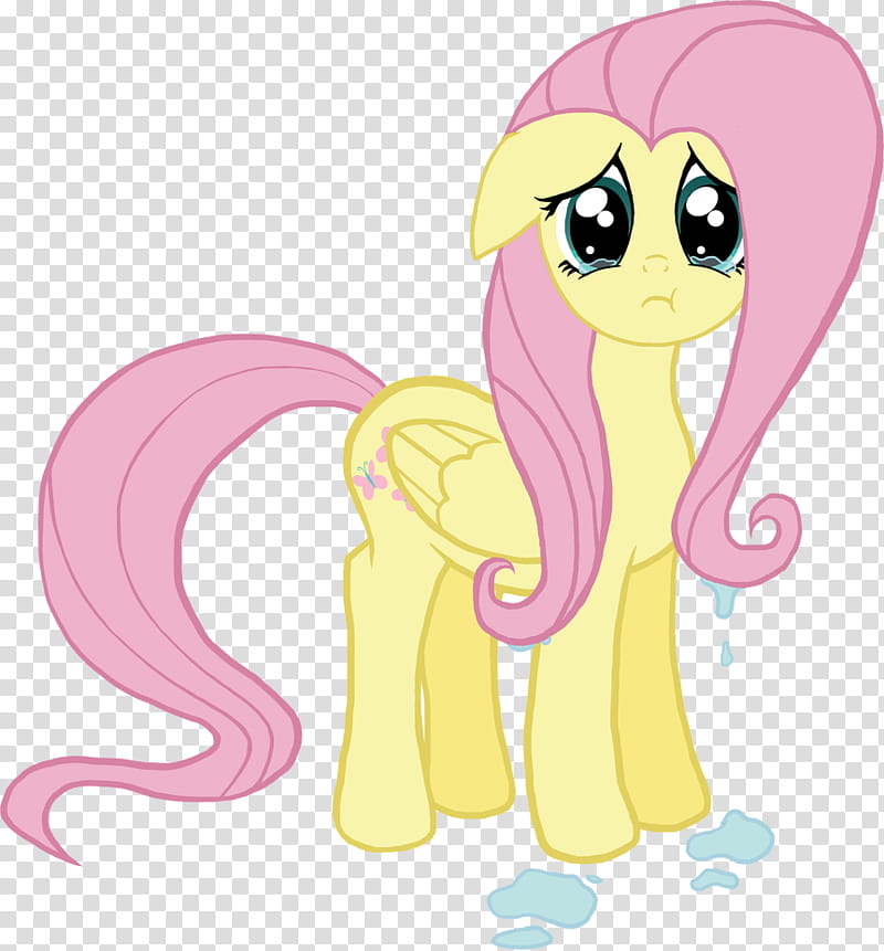 Fluttershy crying D:, standing yellow and pink pony with watery eyes art transparent background PNG clipart