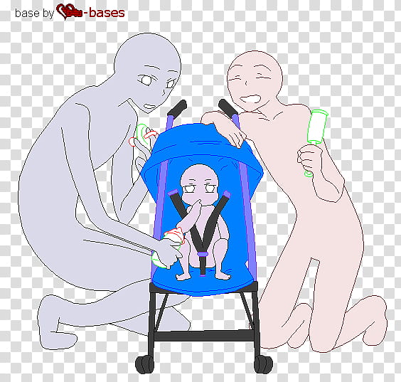 family base request, baby sitting on stroller between two adult humans kneeling and taking a knee illustration transparent background PNG clipart