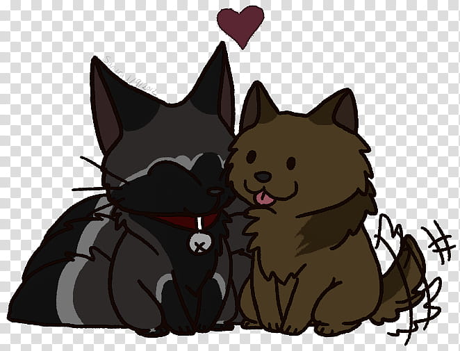 chibi kitsune and werewolf love, black cat and brown dog illustration transparent background PNG clipart