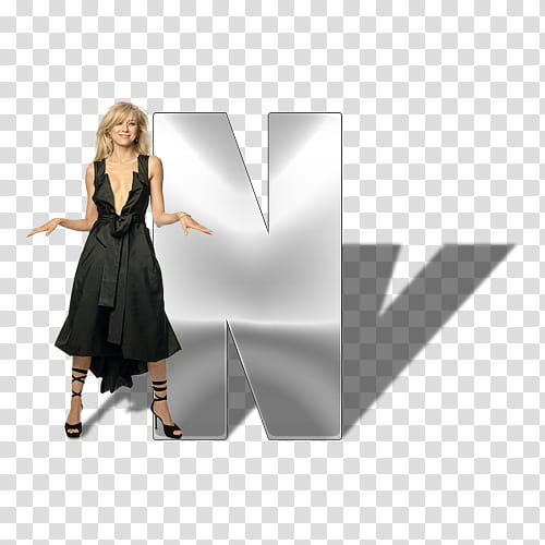 Celebrity Alphabet Psd , woman in black deep V-neck dress standing beside letter N transparent background PNG clipart