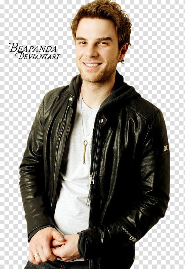 Nathaniel Buzolic, man wearing black leather zip-up jacket transparent background PNG clipart