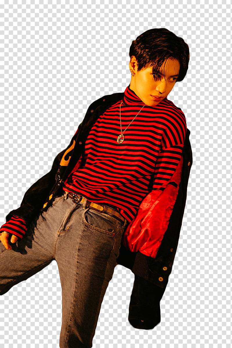 man wearing red and black striped crew-neck sweater transparent background PNG clipart