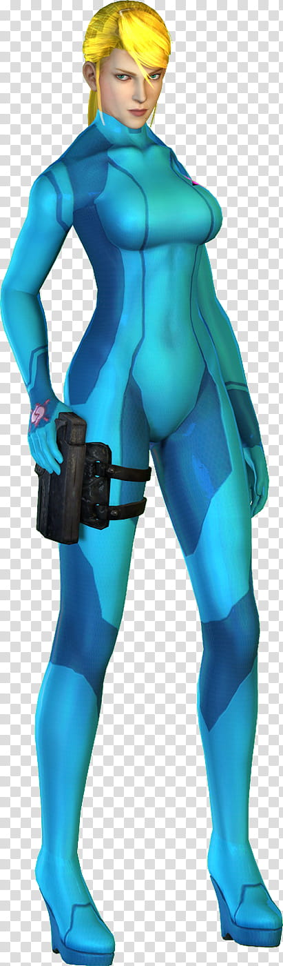 Zero Suit Samus Aran, D illustration of woman wearing blue suit transparent background PNG clipart