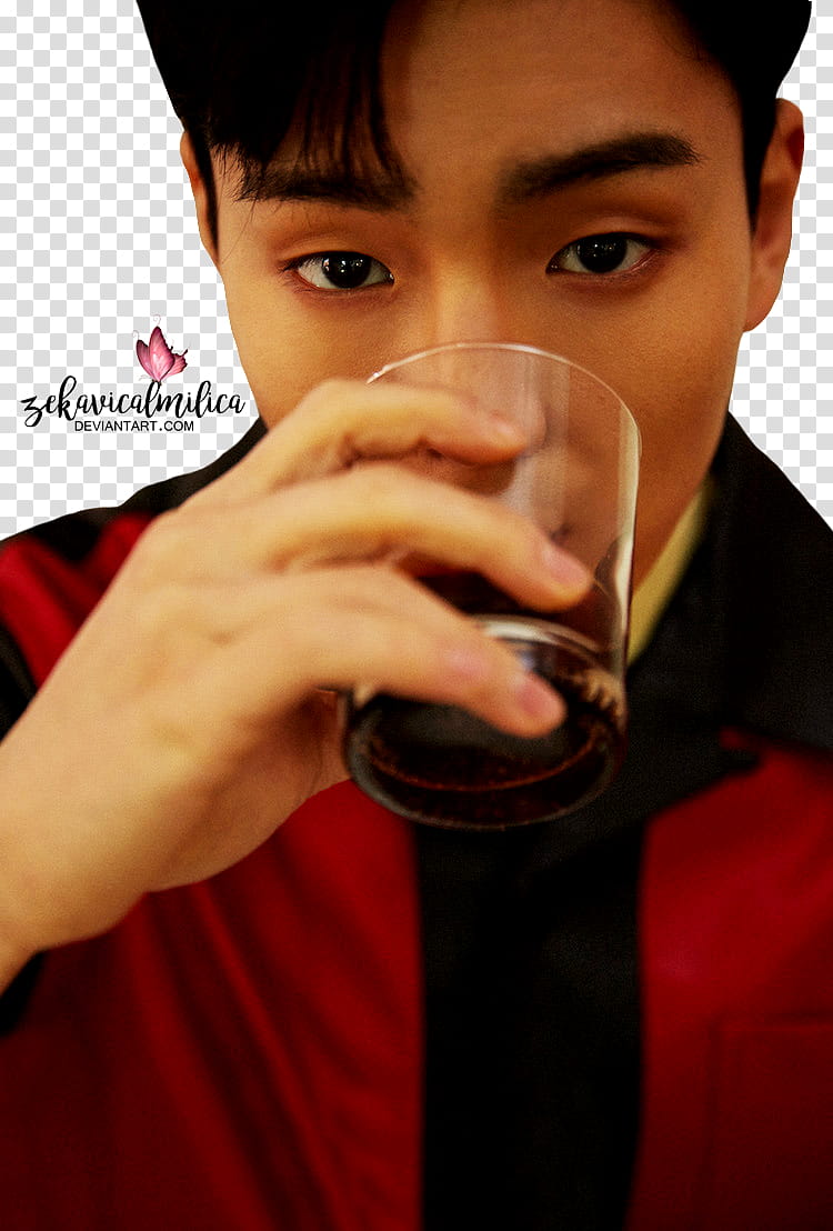 Monsta X Shownu Bella, man drinking clear glass transparent background PNG clipart
