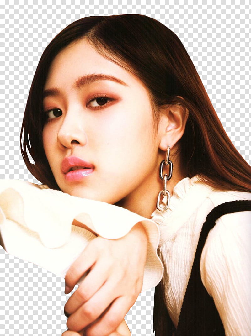 BLACKPINK NYLON JAPAN P , woman resting head on arm wearing white and black long-sleeved shirt transparent background PNG clipart