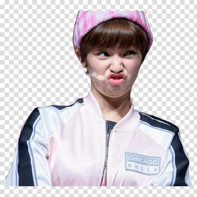 KPOP MEME EPISODE  TWICE, woman wearing white Chicago Bulls jacket in duck face transparent background PNG clipart
