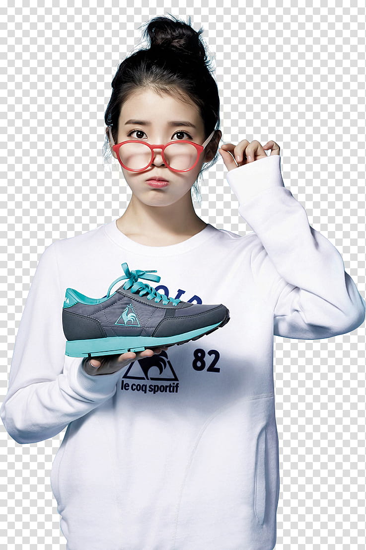 IU Render, woman holding unpaired grey and teal low-top sneaker transparent background PNG clipart