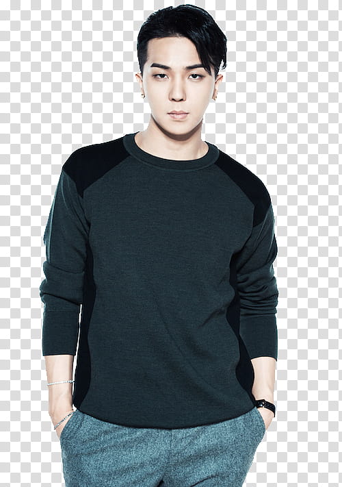 Mino, man wearing black crew-neck long-sleeved shirt transparent background PNG clipart