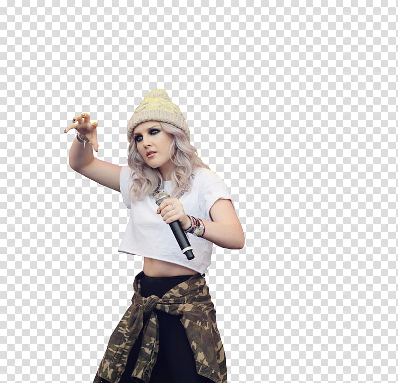 Perrie Edwards, woman in white shirt holding microphone transparent background PNG clipart