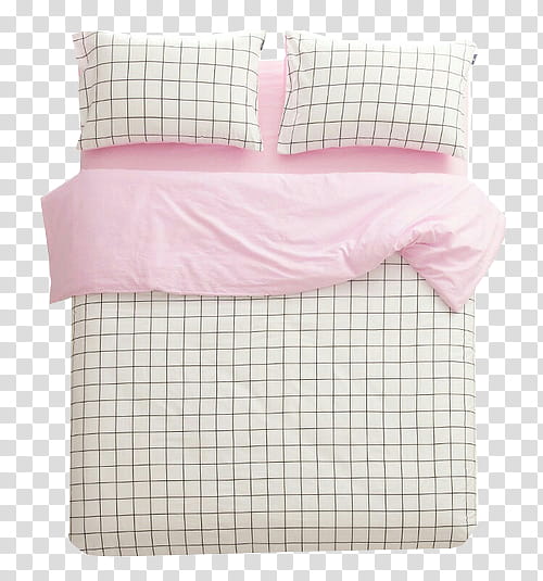 Full, pink, white, and black windowpane checked comforter and pillows transparent background PNG clipart