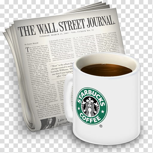 Newsreader Icons vol , Starbucks, The Wall Street Journal newspaper and white Starbucks mug transparent background PNG clipart
