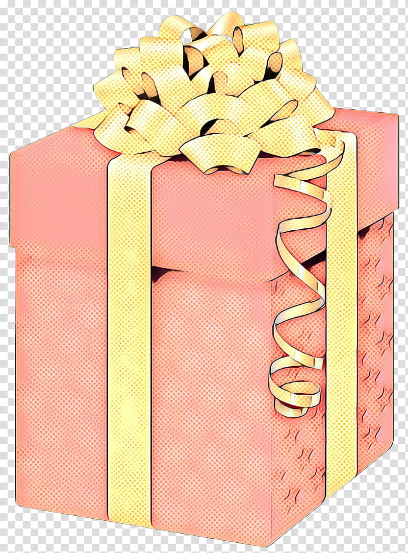 pink present gift wrapping wedding favors box, Pop Art, Retro, Vintage, Shipping Box, Ribbon, Peach transparent background PNG clipart
