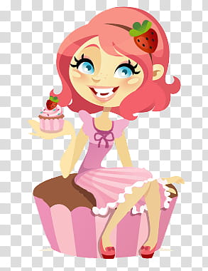 Nuevas Nenas, woman in pink dress sitting on cupcake illustration transparent background PNG clipart