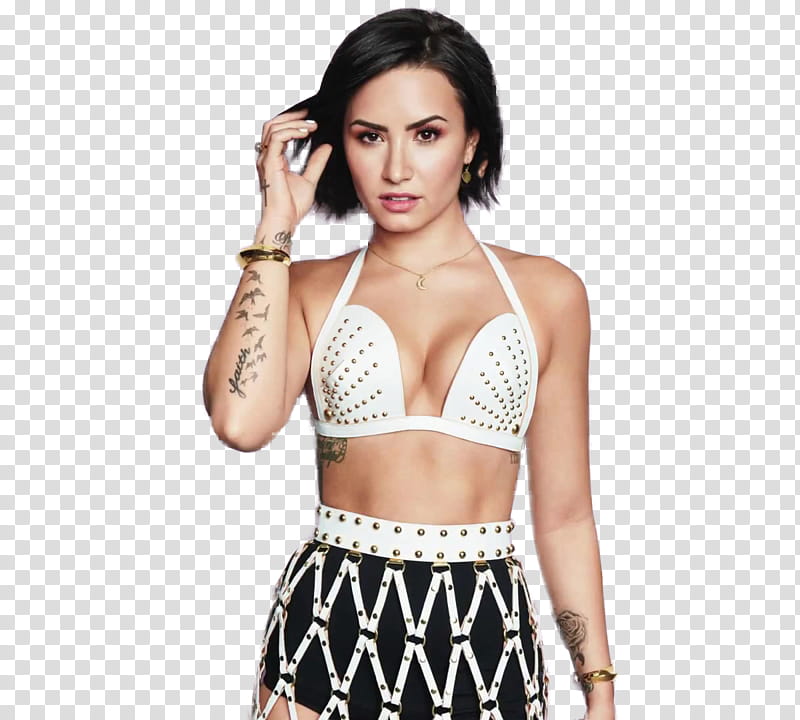 Demi Lovato, woman wearing white brassiere transparent background PNG clipart