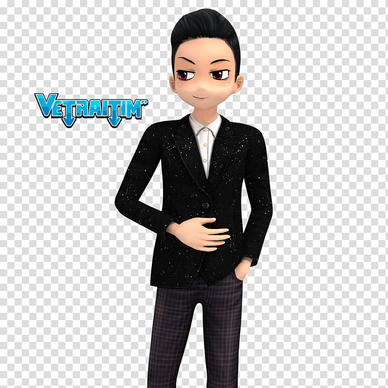 Render Audition, male cartoon character wearing black suit transparent background PNG clipart
